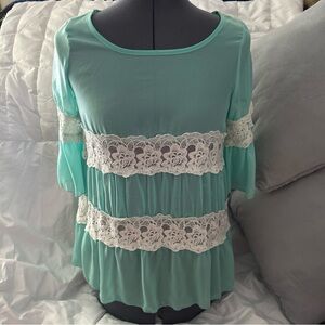 R. Rouge USA Women’s Top Green White-floral Blouse‎ | Size Small | NWOT